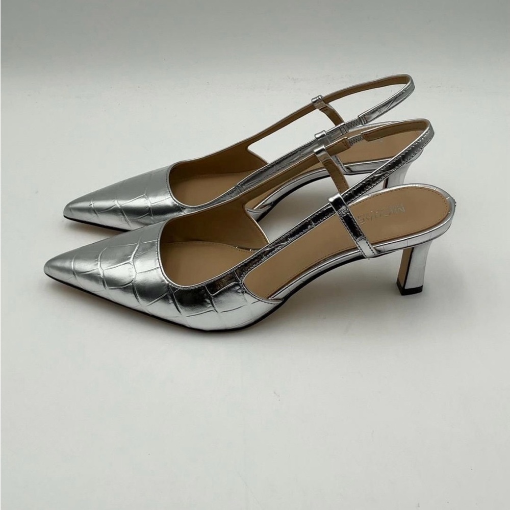 Michael Kors Alora Embossed Silver Slingback Heels 7.5
